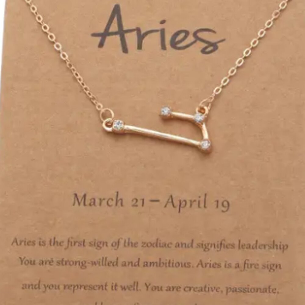 Aries Zodiac Pendant Necklace Gold Plated Stainless Steel - Gold